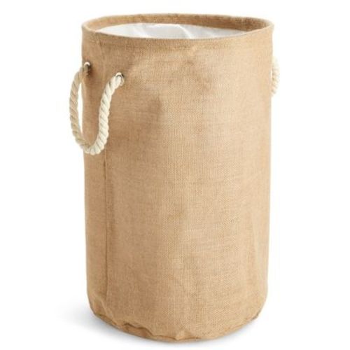 Juvale Large Collapsible Woven Jute Fabric Round Laundry Hamper, Tall Drawstring Blanket Storage Basket with Lid & Handle, Brown 13.4"x22"
