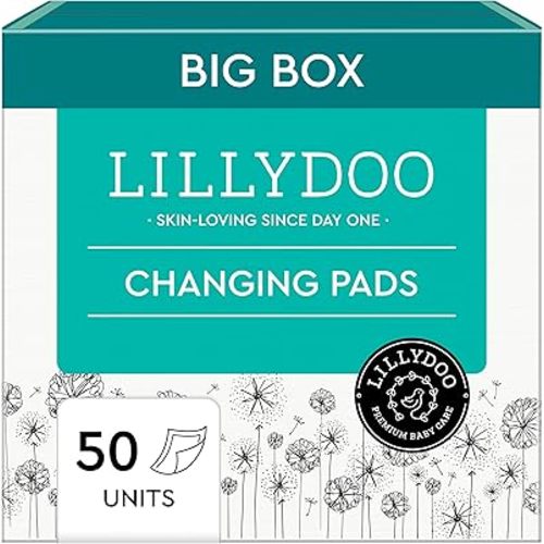LILLYDOO Disposable Baby Changing Pads Liners 50 Count 23,6" x 23,6" Super Soft, Without Perfumes & Lotions, for Sensitive Skin, Dermatologically Tested