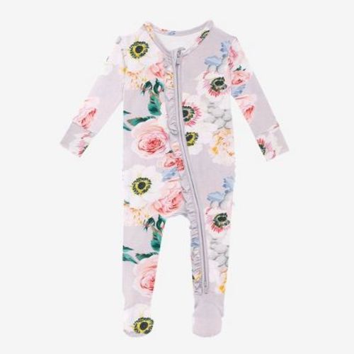Infant French Gray Footie Ruffled Zippered One Piece - Posh Peanut