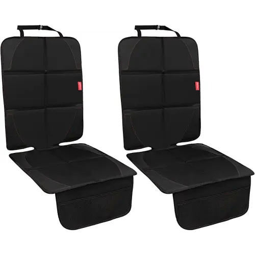 Car Seat Protector, 2 Pack Carseat Protector with Thickest Padding, Baby/Pets for Child Car Seat-Mesh Pockets-Waterproof-Universal Size(Black)