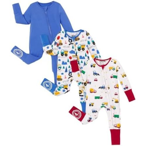 PATPAT Baby Footies Boys Girls - Bamboo Viscose - Zipper & Non-Slip Soles Romper Mitten - Footed & Footless Infant Clothes