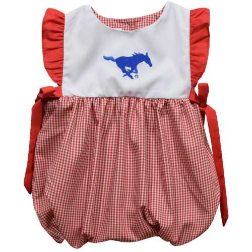 SMU Mustangs Embroidered Red Gingham Girls Bubble