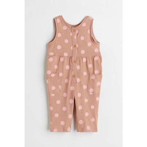 Patterned Cotton Romper Suit, Powder beige/dotted