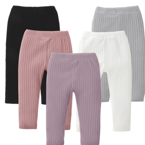 DREAM BUS 5 Pack Toddler Girl Pants Baby Girl Solid Ribbed Pants Toddler Girls Bottoms Leggings Newborn Cotton Jogger