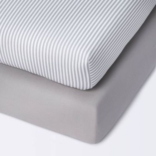 Fitted Mini Crib Sheet - Cloud Island™ - Stripe/gray - 2pk