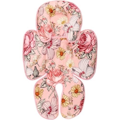 Pink Infant Car Seat Head Body Support Pillow, HNHUAMING 2-in-1 Reversible CarSeat Insert,Soft Cushion for Stroller, Swing, Bouncer,Flowers