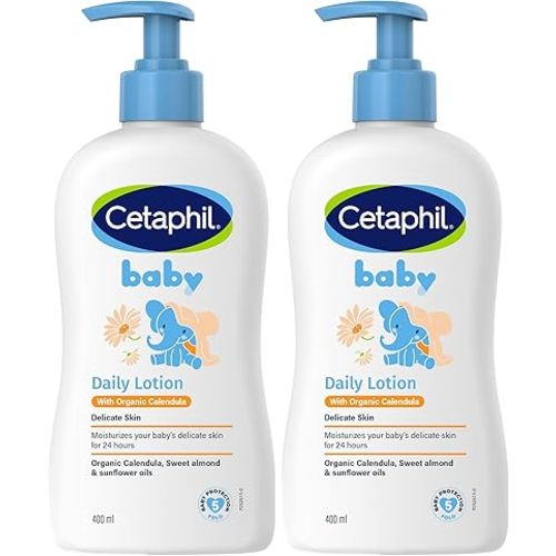 Cetaphil Baby Daily Lotion with Organic Calendula |Vitamin E | Sweet Almond & Sunflower Oils |13.5 Fl. Oz (Pack of 2)