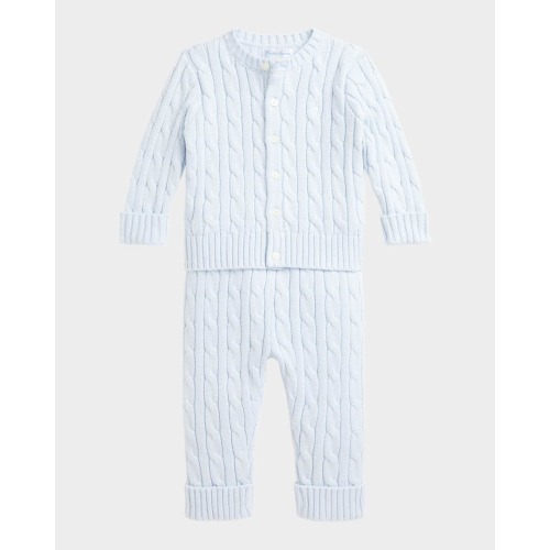 Kid's Cotton Cable Knit Sweater & Pants Set, Size Newborn-24M