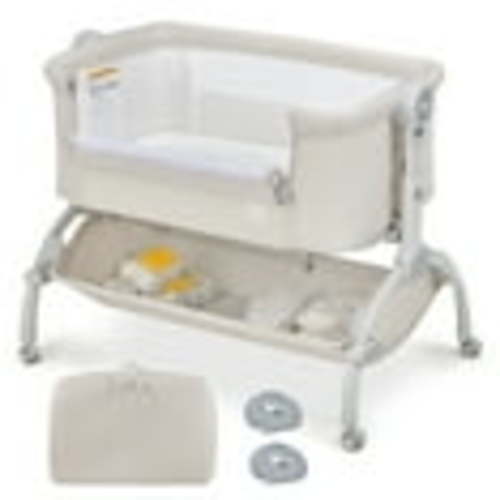 Costway 3-in-1 Portable Baby Bassinet Bedside Sleeper Cradle with Mattress& Storage Basket