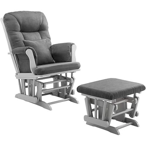 Angel Line Monterey Glider & Ottoman, Grey Finish - Dark Grey Cushion