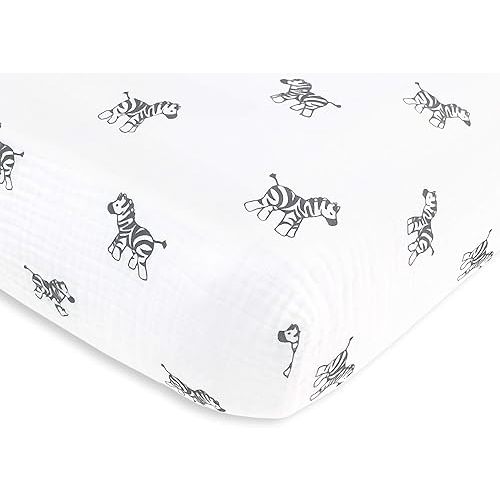 Amazing Baby Cotton Muslin Fitted Crib Sheet, Zebra, Soft Black , 28x52x6 Inch (Pack of 1)