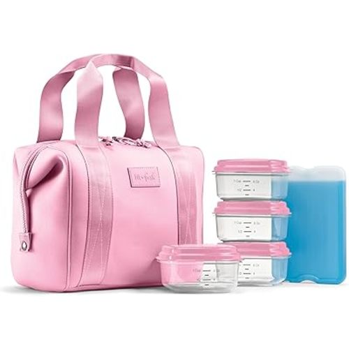 Fit & Fresh Neoprene Like Lunch Bag For Women, Insulated Womens Lunch Bag For Work, Tear & Stain Resistant Large Lunch Box With Containers and Ice, Machine Washable Remi Lunch Bag, Pink
