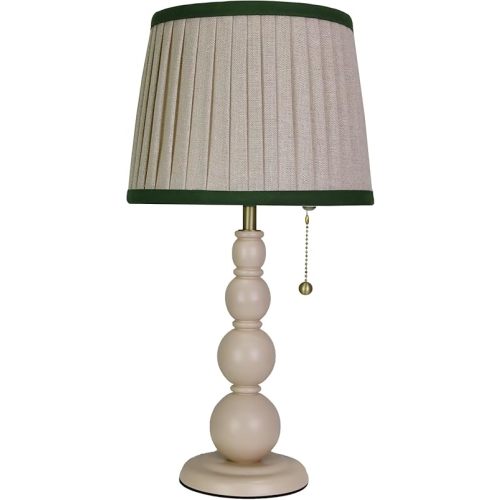 Modern Table Lamp for Living Room, Farmhouse Table Lamps, 8X8X15 Inch Beige Wood Base Desk Lamp Pull Chain Switch Desk Lamp for Bedrooms and Office (Cream Tapered Pleated Cloth Shade)