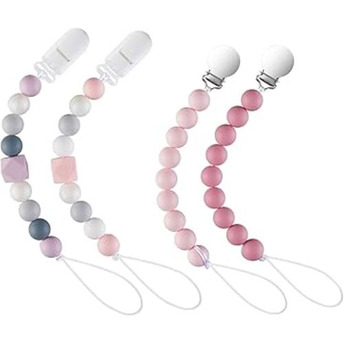 Smlpuame Pacifier Clips for Baby Girls Pacifier Holders Silicone Paci Binky Clips - 4 Pack(Girl)