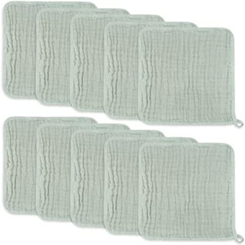 Baby Washcloths, Muslin Cotton Baby Towels, Large 10”x10” Wash Cloths Soft on Sensitive Skin, Absorbent for Boys & Girls, Newborn Baby & Toddlers Essentials Shower Registry Gift (Fern, Pack of 10)