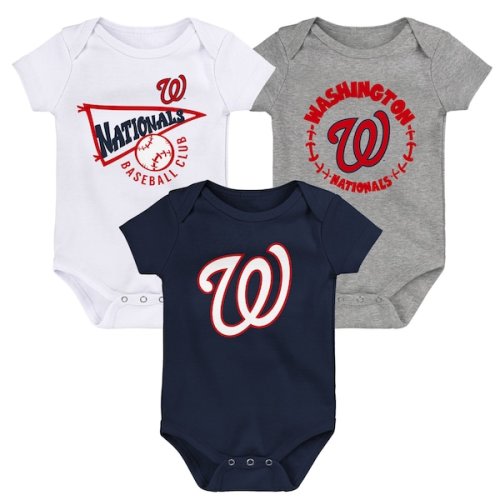 Newborn & Infant Washington Nationals Navy/White/Heather Gray Washington Nationals Biggest Little Fan 3-Pack Bodysuit Set
