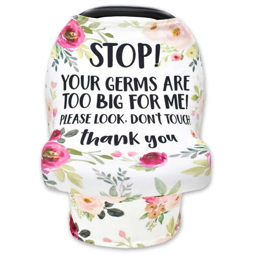 Baby Car Seat Cover for Boys Girls, No Touching Sign Flower Stroller Cover for Newborn, Multiuse Nursing Cover, Infant Carrier Cover, Breastfeeding Scarf Newborn, Ultra-Soft Breathable