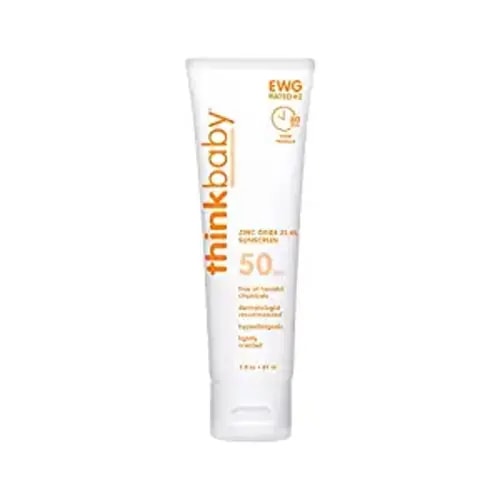 Thinkbaby SPF 50+ Baby Sunscreen – Safe, Natural Sunblock for Babies - Water Resistant Sun Cream – Broad Spectrum UVA/UVB Sun Protection – Vegan Mineral Sun Lotion, 3 Oz. - 3 Ounce (Pack of 1)