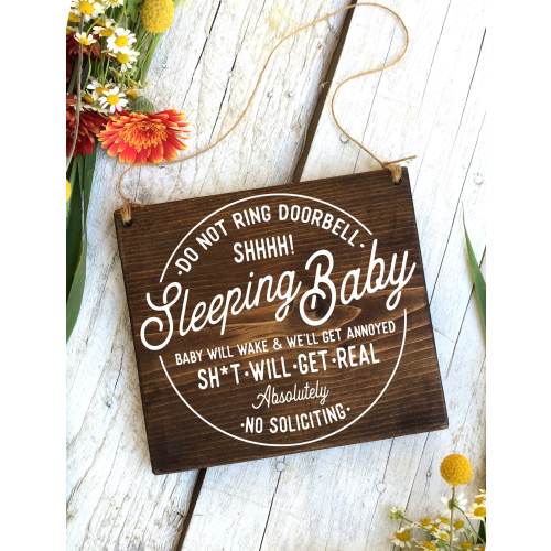 Baby Sleeping Sign, No Soliciting, Protective Dog Sign, Sleeping Baby Sign, Do Not Disturb Sign,No Solicitation, Baby Signs, Baby Shower 8x7