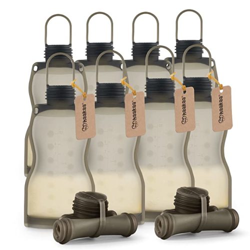 haakaa Silicone Milk Storage Bag10PK,Reusable Breastmilk Freezer Bags| Breast Milk Saver | Purées Storing Pouches| Breastfeeding Pump Accessories,Self Standing,Leakproof,9 oz - 10pk