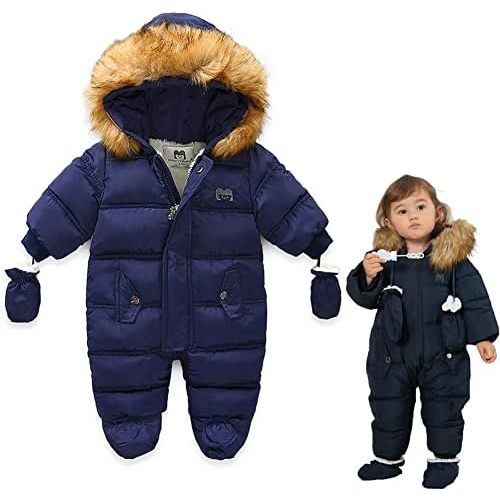 XIFAMNIY Baby Winter Snowsuit Coat Romper Outwear Hooded Footie Toddler…