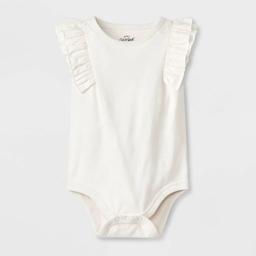 Baby Girls' Solid Ruffle Bodysuit - Cat & Jack™ White: Sleeveless, Snap Closure