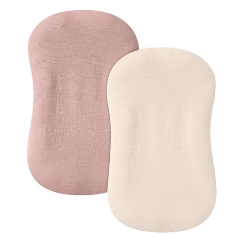 2 Pack Muslin Baby Lounger Cover, 100% Cotton Infant Lounger Cover for Baby Boys and Girls (Dusty Pink,Cream)
