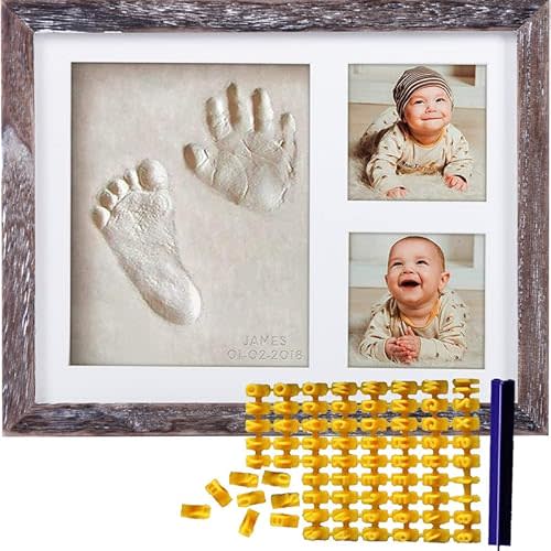Co Little Baby Handprint & Footprint Kit (Date & Name Stamp) Clay Hand Print Picture Frame for Newborn - Best New Mom Gift - Foot Impression Photo Keepsake for Girl & Boy - White Feet Imprint Mold