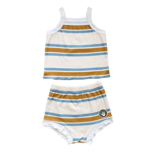 Yellow and Blue Stripe Ribbed Two Piece Set
