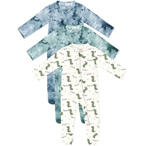 Jimonda Baby Girls Boys Footed Pajamas,Rayon From Bamboo,2 Way Zipper Long Sleeve Soft Sleeper Pjs,Infant Tie-dye Romper