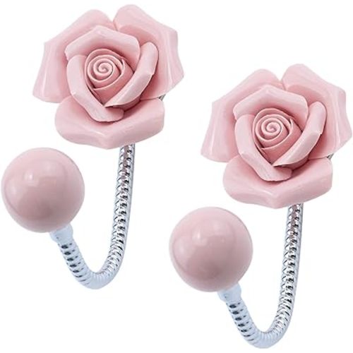 Woogim 2PCS Pink Flower Ceramic Wall Hooks Wall Mounted Creative Flower Iron Hook Flower Shaped Decorative Wall Hooks for Hanging Towels Keys Hats