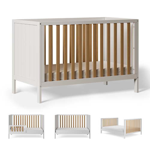 HARPPA 5-in-1 Convertible Baby Crib for Infant to Toddler, White + Natural