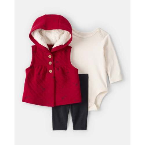 Baby Girl 3-Piece Bow Print Sleeveless Jacket, Bodysuit & Pant Set - Black/White/Red - Carter's | Carter's