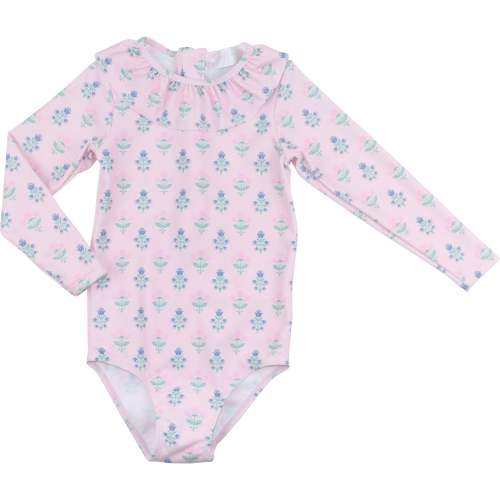 Pink And Blue Floral Print Lycra Rashguard Swimsuit – Cecil & Lou
