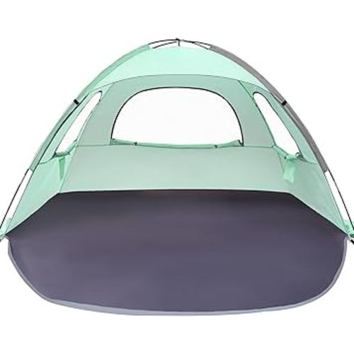 WhiteFang Beach Tent Anti-UV Portable Sun Shade Shelter for 3/4/6/8 Person, Extendable Floor with 3 Ventilating Mesh Windows Plus Carrying Bag, Stakes and Guy Lines