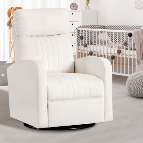 Deaja Upholstered Fabric Swivel Rocker Glider Nursery Chair with High Back