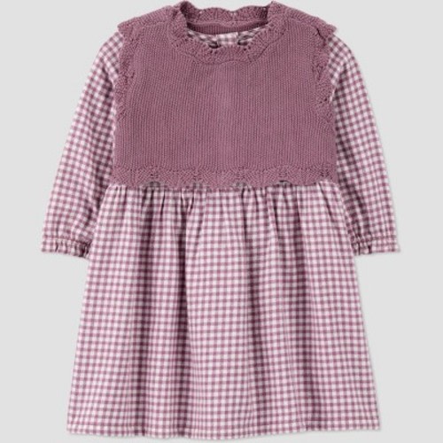 Carter's Just One You® Baby Girls' 3pc Gingham Dress Sweater Set - Plum Purple Newborn