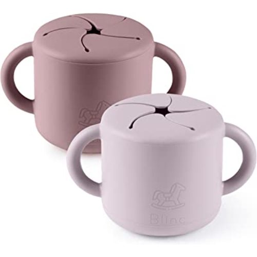 blinc Snack Cups for Toddlers - No Spill Silicone Snack Cup - Non Spillable Baby Food Containers - Cereal Snack Containers for Kids, Baby Essentials (Lilac & Plum (2 Pack))