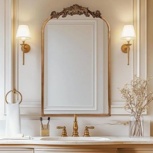 24"x36" Gold Vintage Wall Mirror With Ornate Baroque Frame - Arched Antique Design For Elegant Decoration