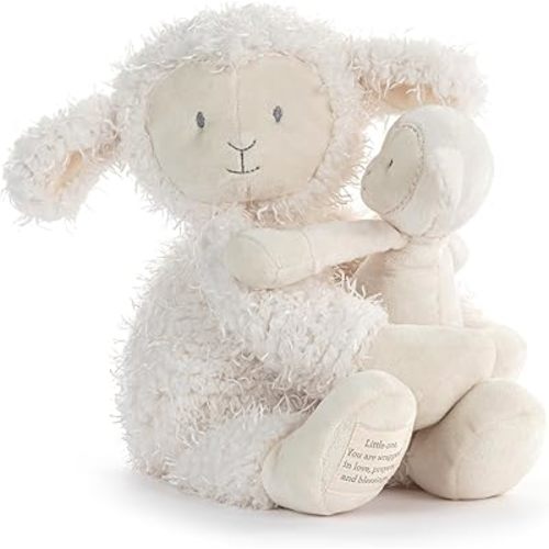 DEMDACO Wrapped in Prayer You and Me 16 Inch Snuggly Soft Polyester Cuddly Plush Toy Stuffed Animal, Curly White Lamb and Baby