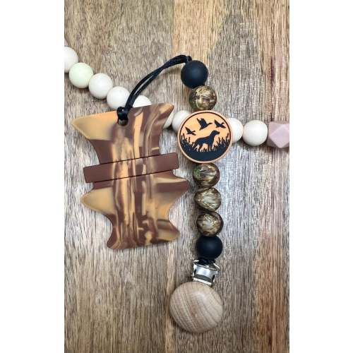Hunting dog duck call pacifier clip+teether set