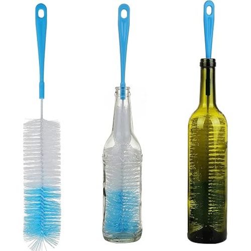 3-Pack Long Bottle Cleaning Brush for Narrow Neck Beer, Wine, Flask, Thermos, Sportwell, Pitcher, Brewing Bottle Cleaner, 16 Inches