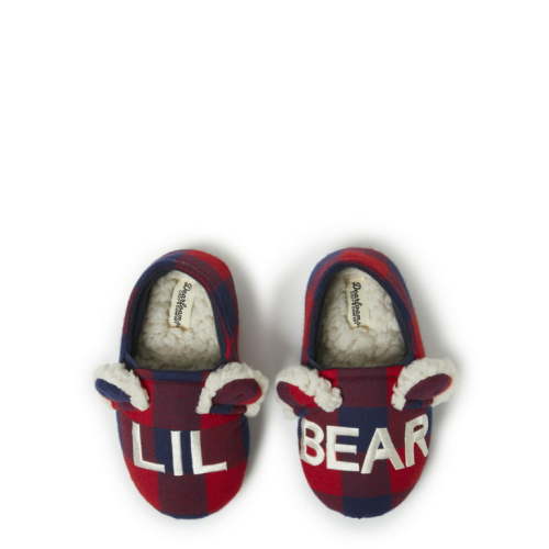Dearfoams Cozy Comfort Lil Bear Plaid Closed Back Slippers