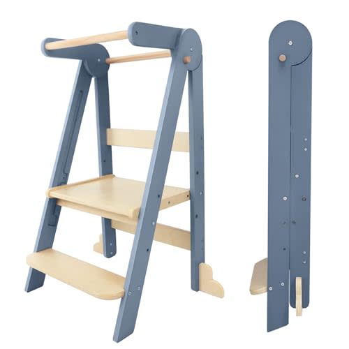 Nordi Foldable Toddler Kitchen Tower,Montessori Kitchen Stools Helper,Standing Tower with 3 Adjustable Heights,Suitable Age for 1.5-6 Years,Grey