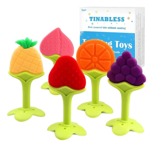 Teething Toys (5 Pack) - Tinabless Infant Teething Keys Set, BPA-Free, Natural Organic Freezer Safe for Infants and Toddlers, Silicone Baby Teethers