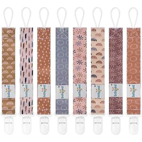 Babygoal Pacifier Clips 8 Pack, Pacifier Holder Clips for Baby Boys and Girls Fits for Most Pacifier, Binkie Styles & Baby Teethers & Toys and Gift-Neutral Color 8PB25