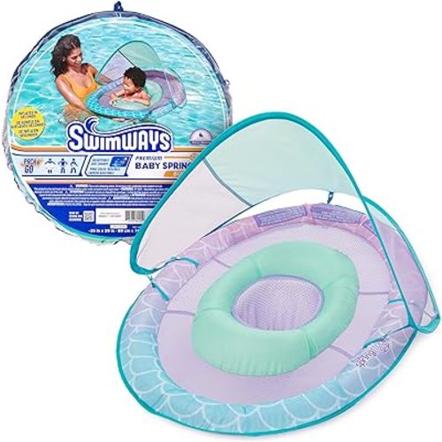 Swimways Baby Spring Float, Baby Pool Float with Canopy & UPF Protection, Swimming Pool Accessories for Kids 9-24 Months, Mermaid