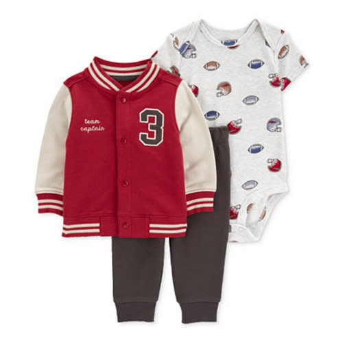 Baby Boys Snap Varsity Jacket, Football-Print Short-Sleeve Bodysuit & Solid Pants, 3 Piece Set