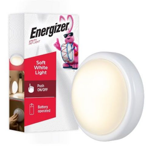 Energizer Tap LED Moon Cabinet Lights: Stick On Touch Light for Closet, Battery Operated, White, 100-Hour Run Time