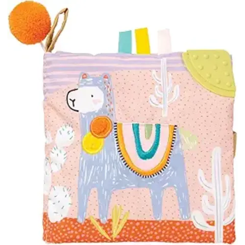 Manhattan Toy Llama Themed Soft Baby Activity Book with Squeaker, Crinkle Paper and Baby-safe Mirror Small - Llama Soft Book